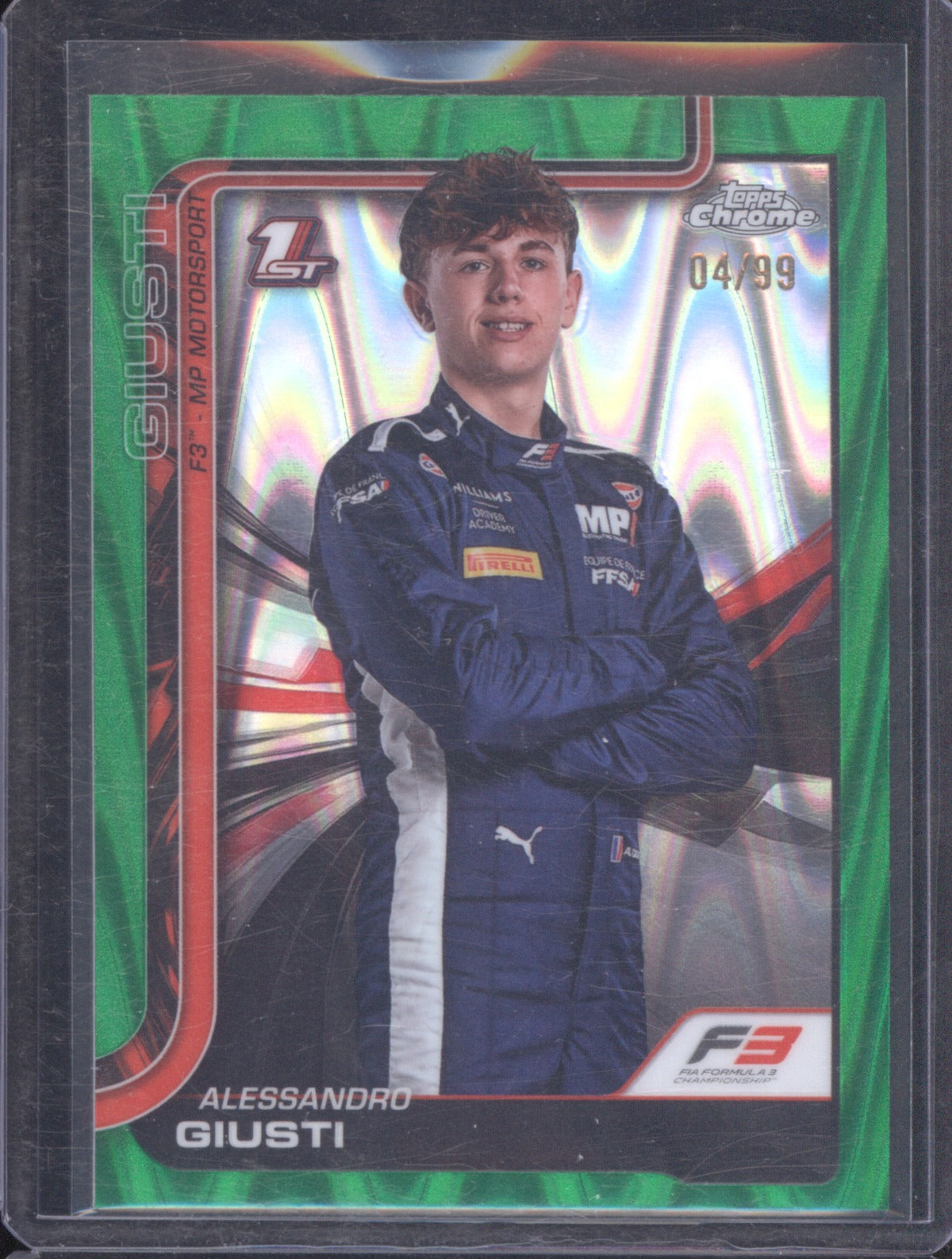 2025 Topps Chrome Formula 1 Alessandro Giusti 51 Green Raywave Refractor 4/99