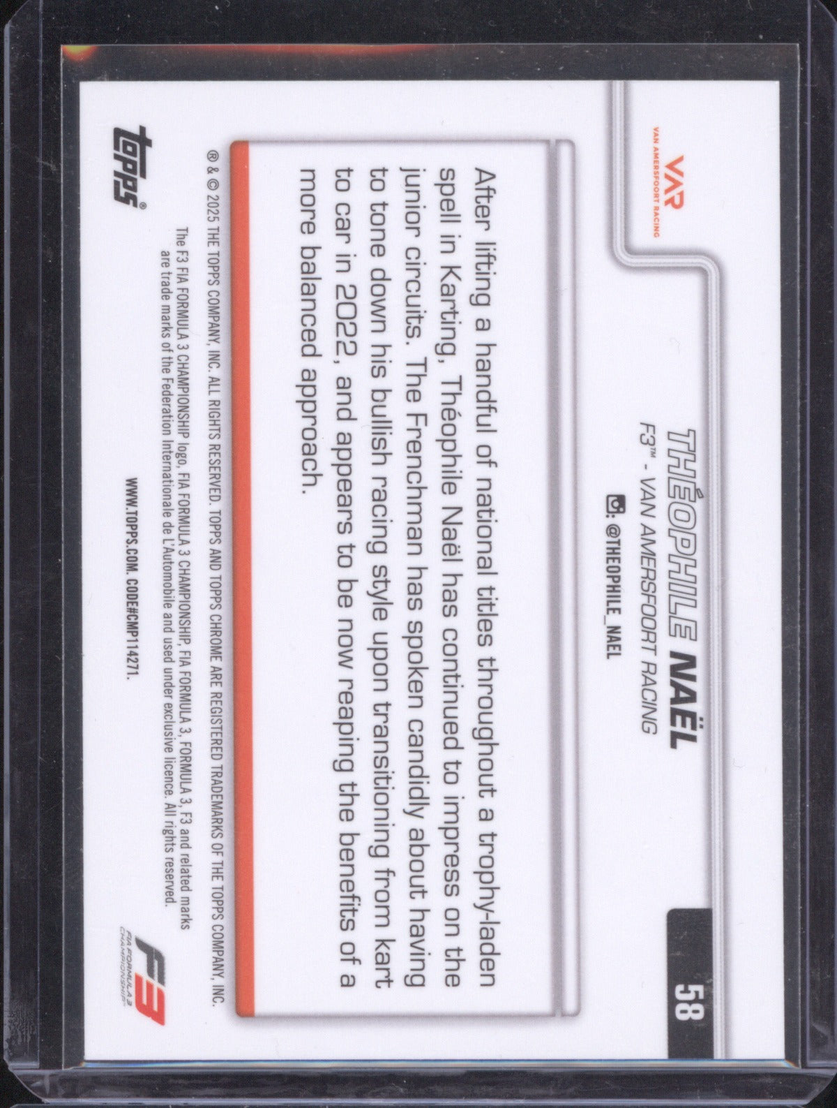 2025 Topps Chrome Formula 1 Théophile Naël 58 Blue Raywave 52/150