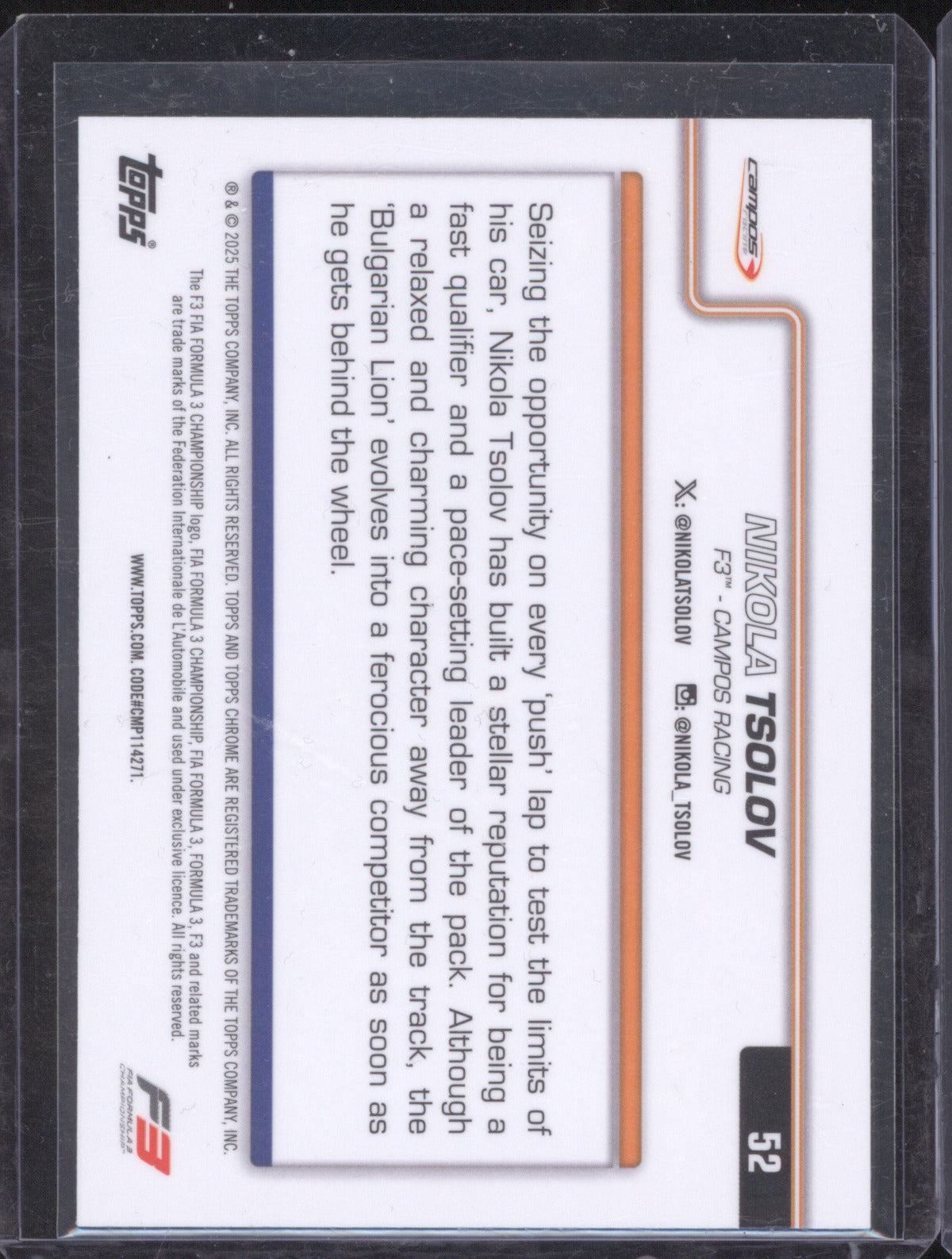 2025 Topps Chrome Formula 1 Nikola Tsolov 50 Blue Refractor 47/150