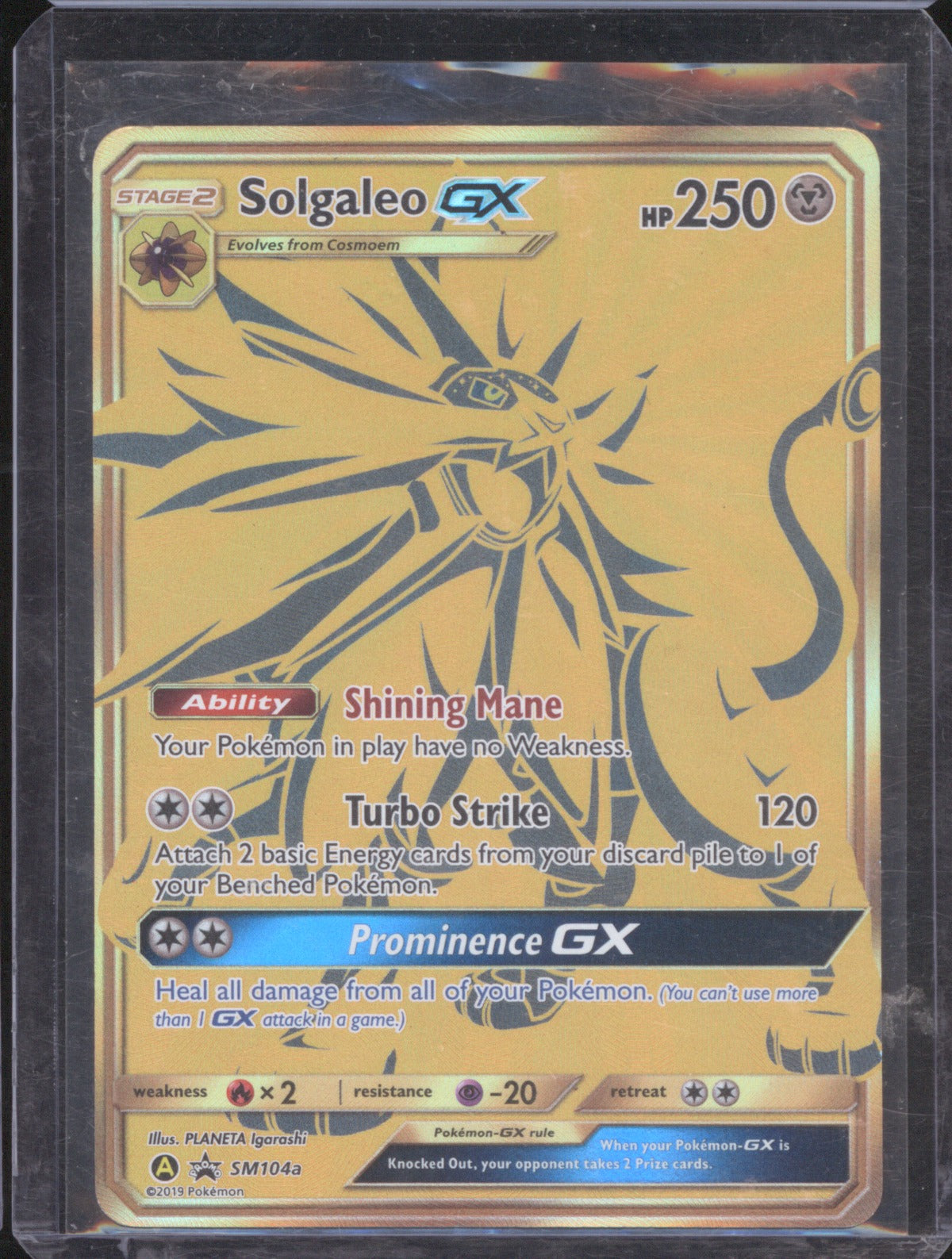 Solgaleo GX 2019 Pokémon Hidden Fates SM104a Gold