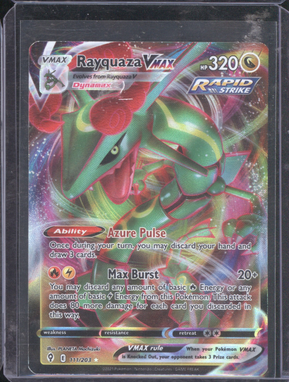 2021 Pokemon SWSH Evolving Skies Rayquaza VMAX Ultra Rare 111/203