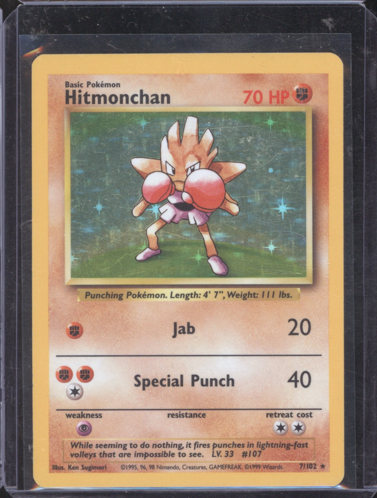 Pokemon Hitmonchan Base Set Holo Rare 7/102 1999 English