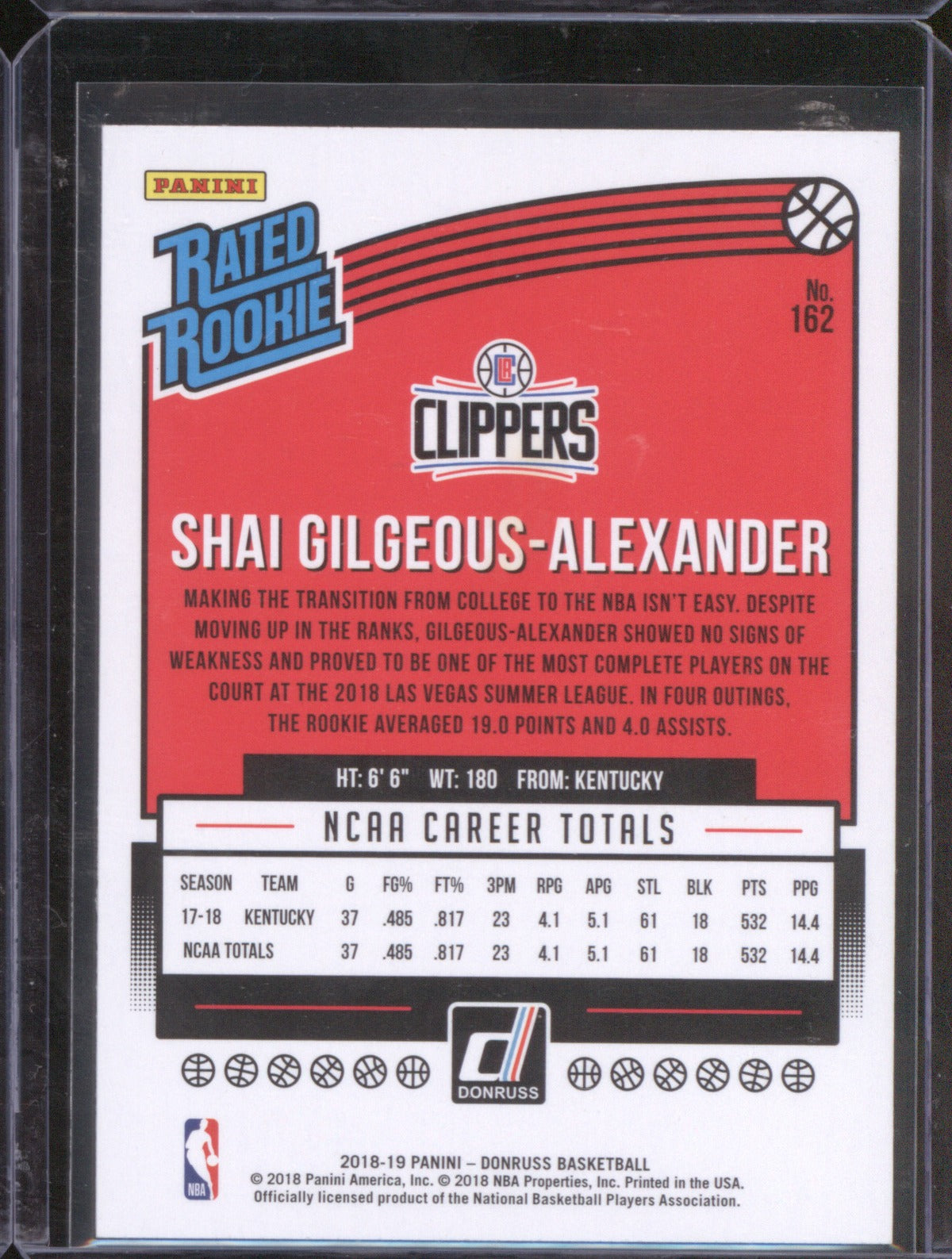 Shai Gilgeous-Alexander 2018-19 Panini Donruss 162 Rookie RC