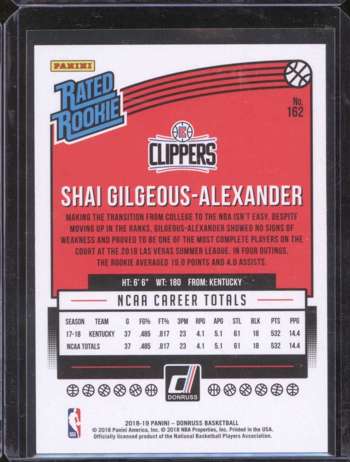 Shai Gilgeous-Alexander 2018-19 Panini Donruss 162 Rookie RC