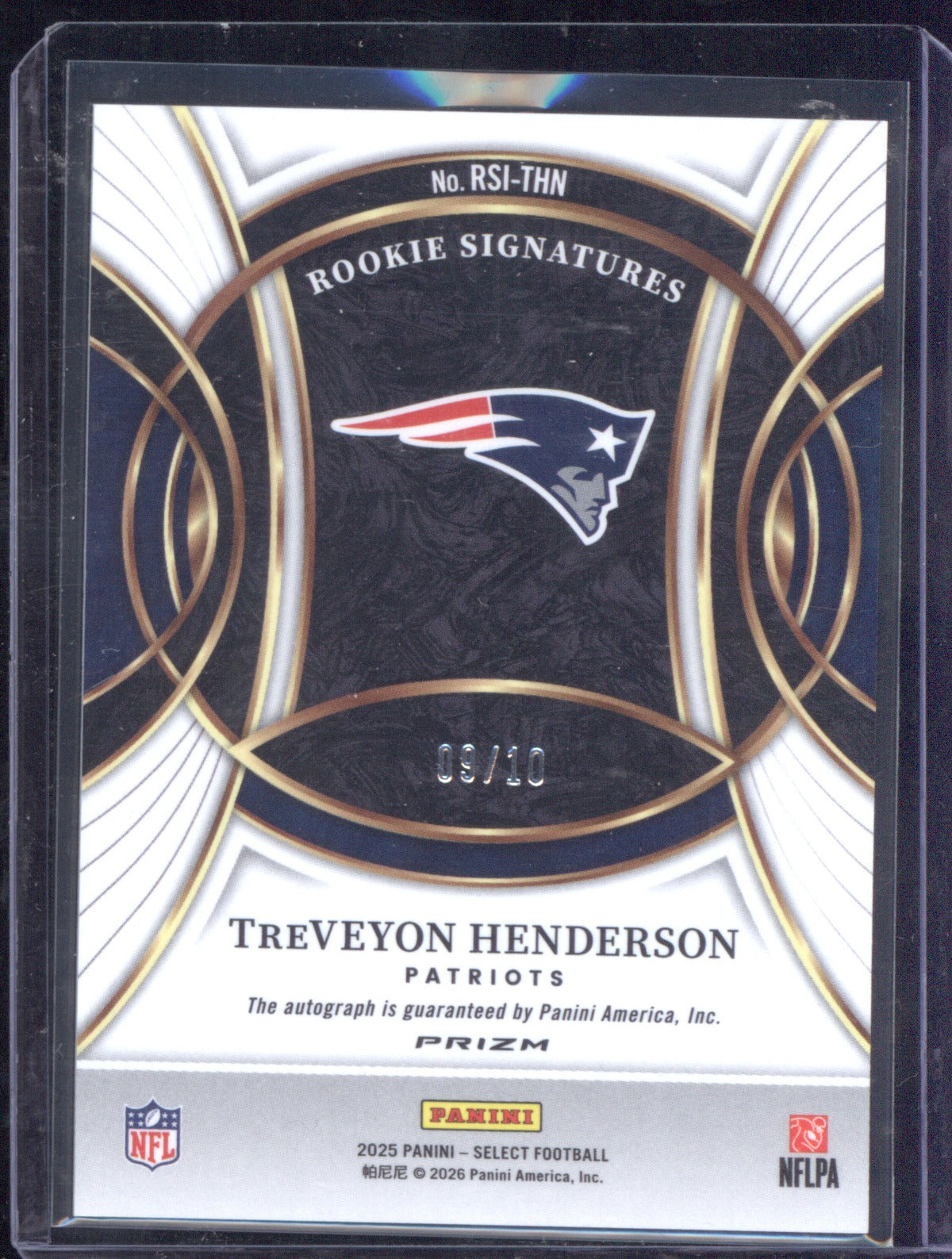 2025 Panini Select RSI-THN TreVeyon Henderson Rookie Signatures Gold 9/10 RC