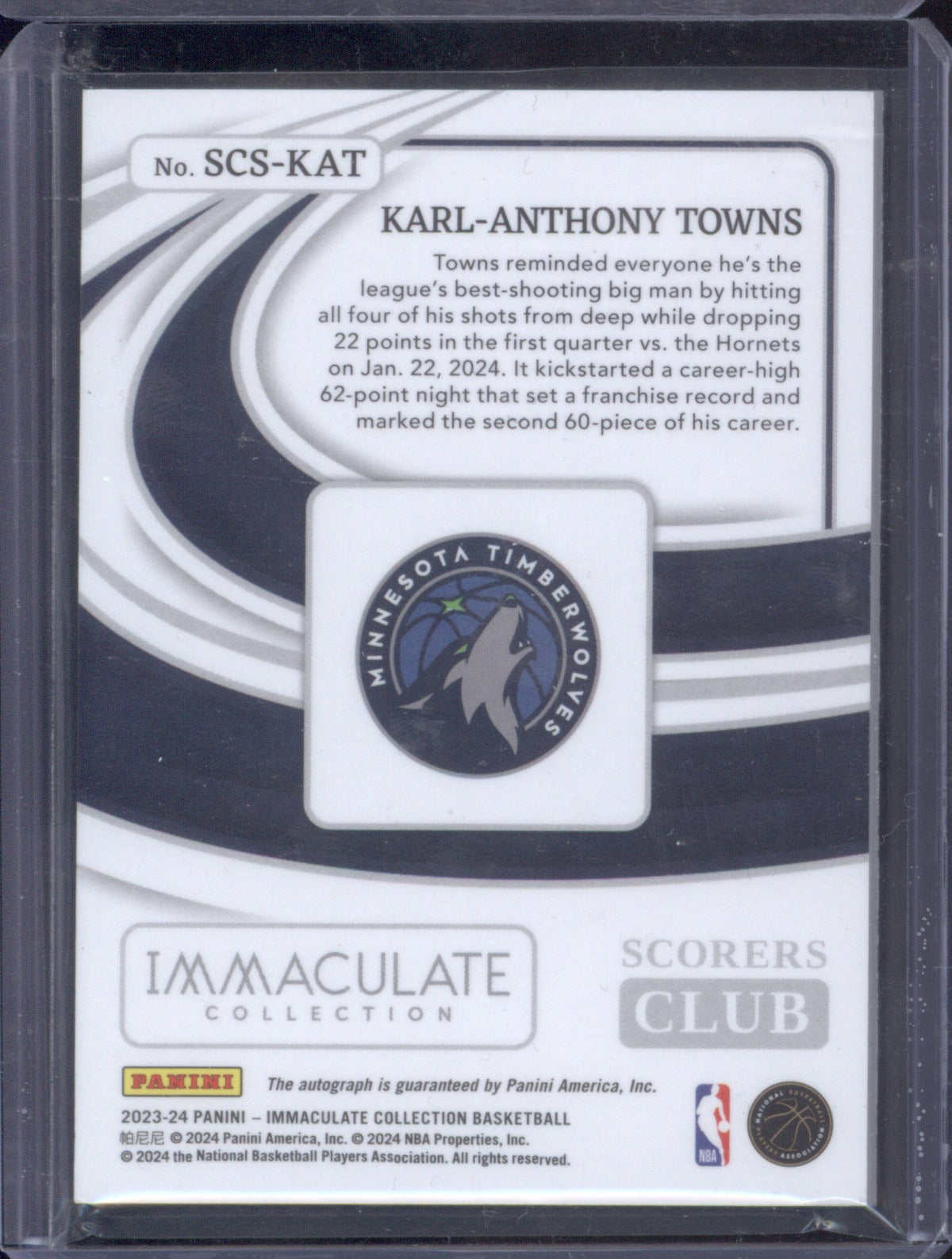 2023-24 Panini Immaculate Karl-Anthony Towns Scorers Club Signature Auto /99