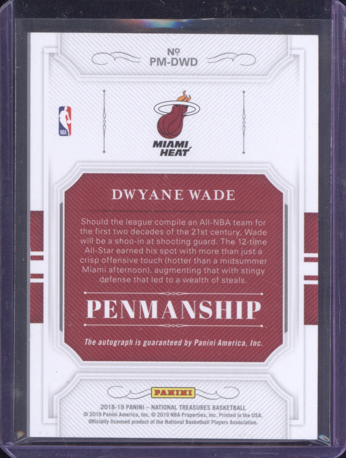 2018-19 Panini National Treasures PM-DWD Dwyane Wade Penmanship Auto 4/99