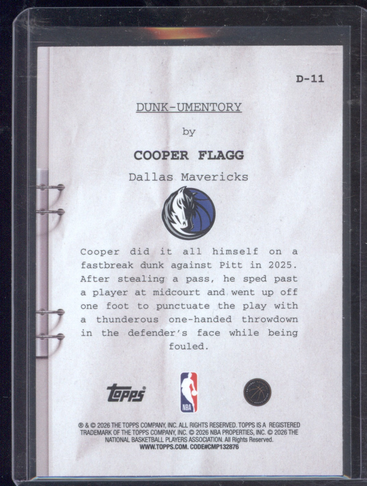 2025-26 Topps Hoops NBA D-11 Cooper Flagg Dunk-Umentory RC