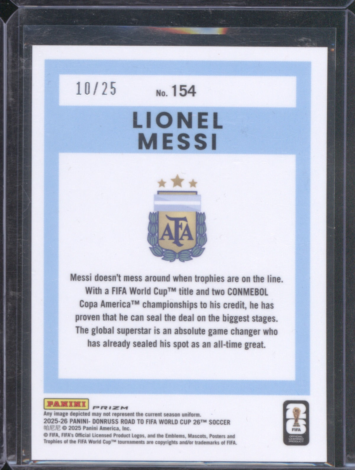 2025 Panini Donruss World Cup 154 Lionel Messi Optic Pink Diamond 10/25 Jersey #