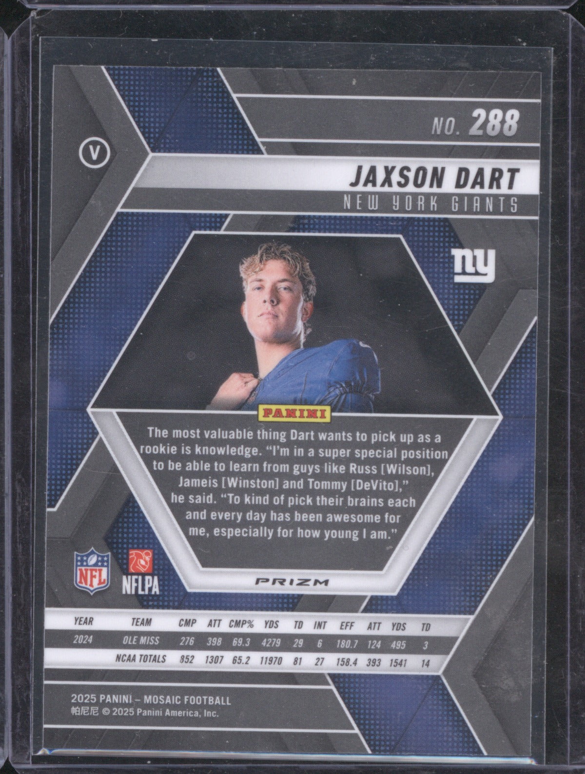 2025 Panini Mosaic 288 Jaxson Dart Pink Camo Variation RC