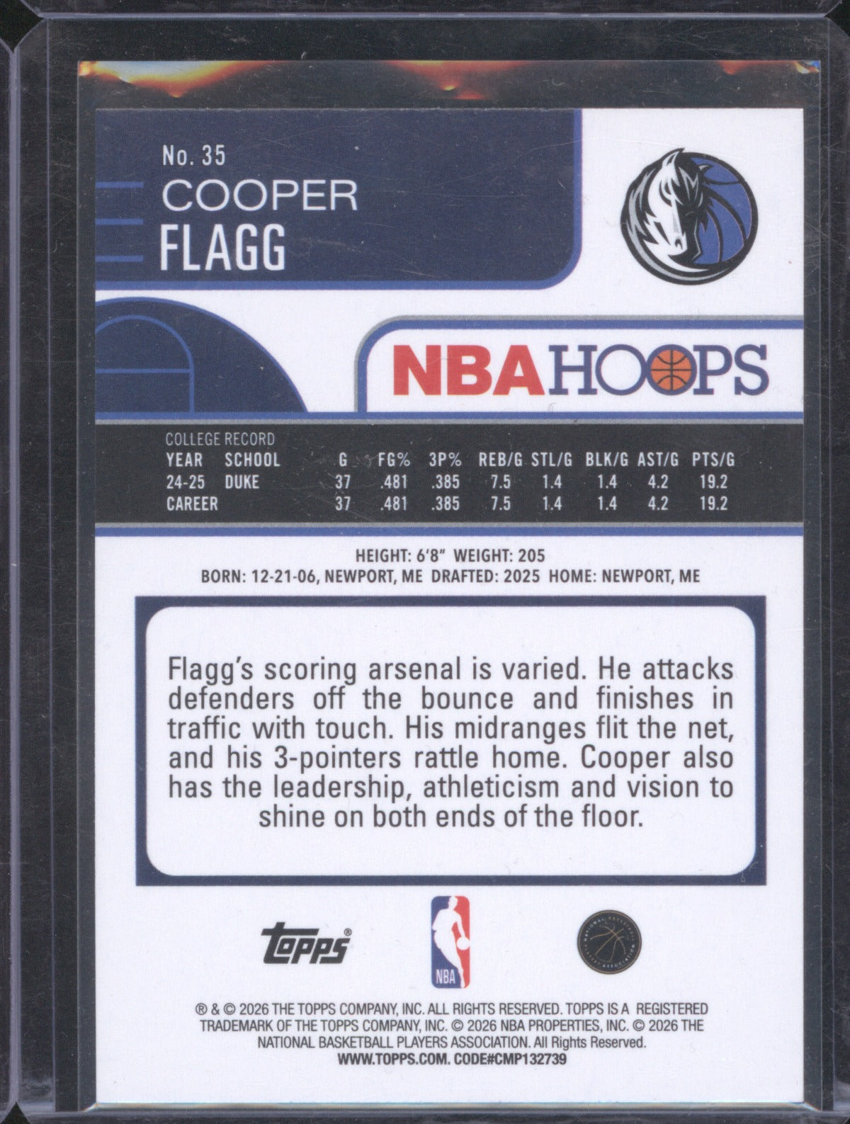 2025-26 Topps NBA Hoops 35 Cooper Flagg RC