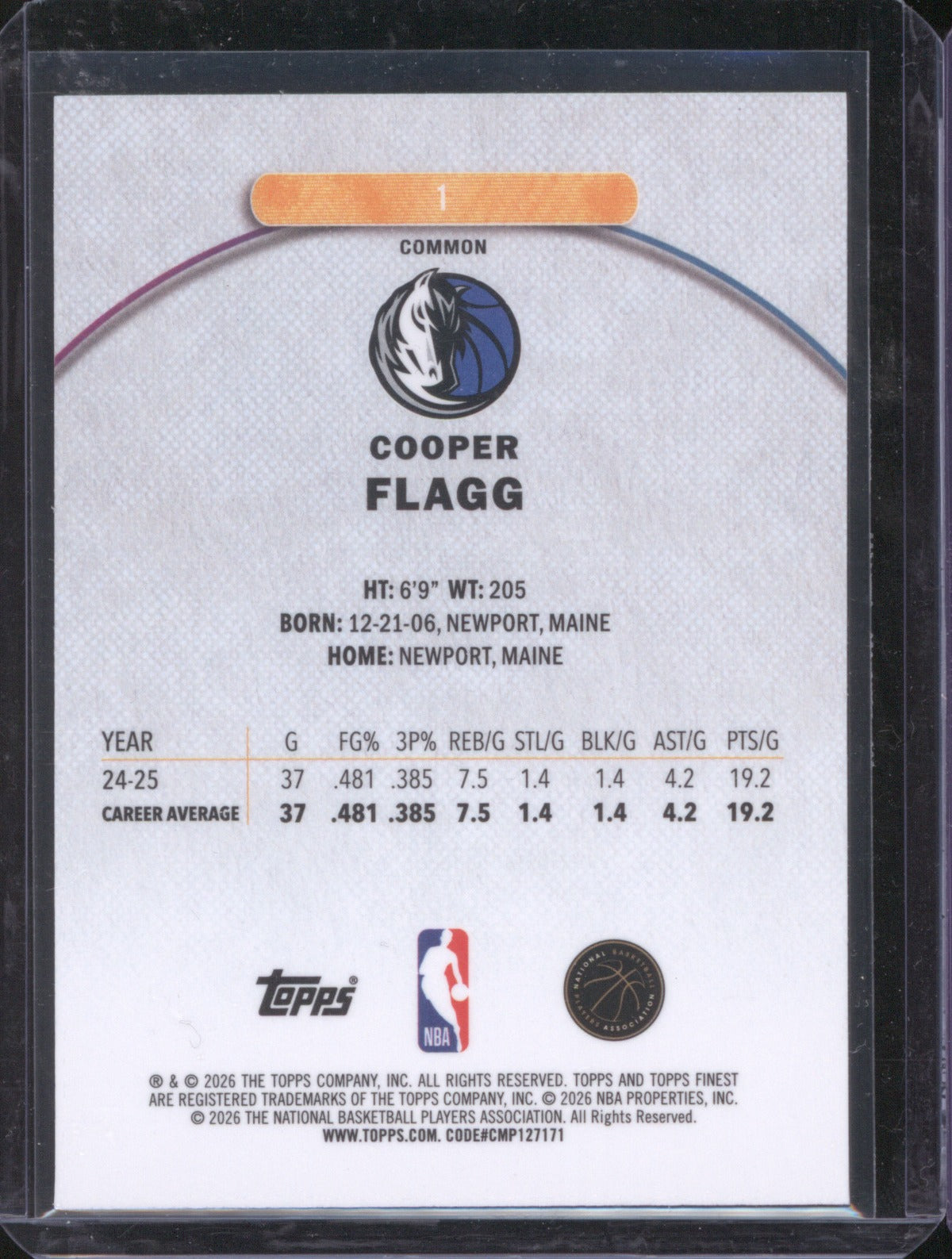 2025 Topps Finest Cooper Flagg 1 RC Oil Spill Refractor
