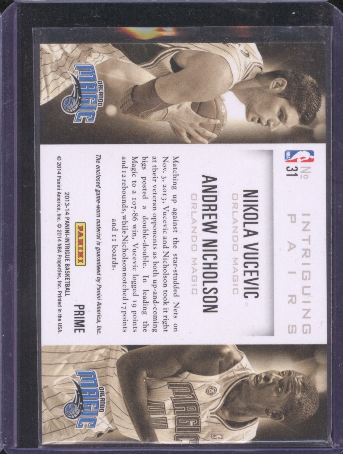 2012 Panini Intrigue Nikola Vucevic Andrew Nicholson Intriguing Pairs RC 2/3