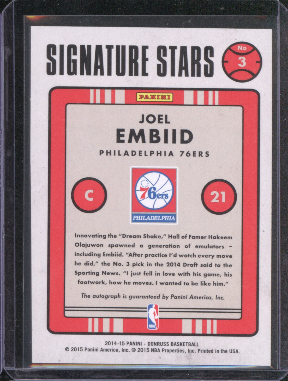 2014 Donruss Joel Embiid Signature Stars RC Auto 08/40