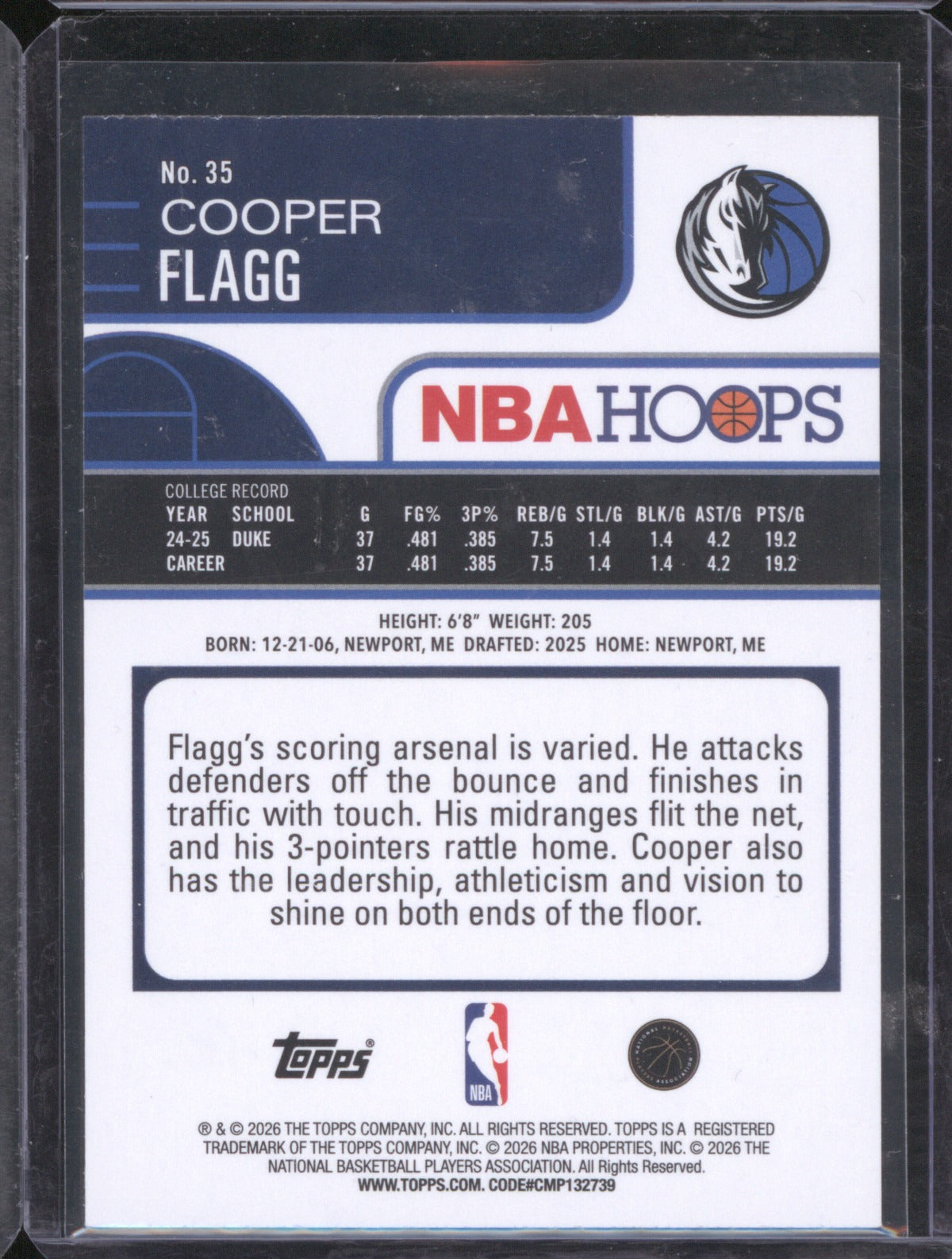 2025 Topps NBA Hoops Cooper Flagg 35 Rainbow Refractor RC