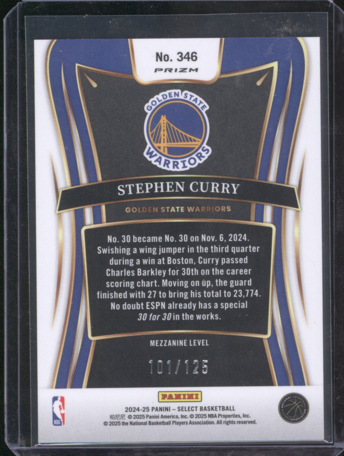 Stephen Curry 2024 Panini Select 346 White 101/125