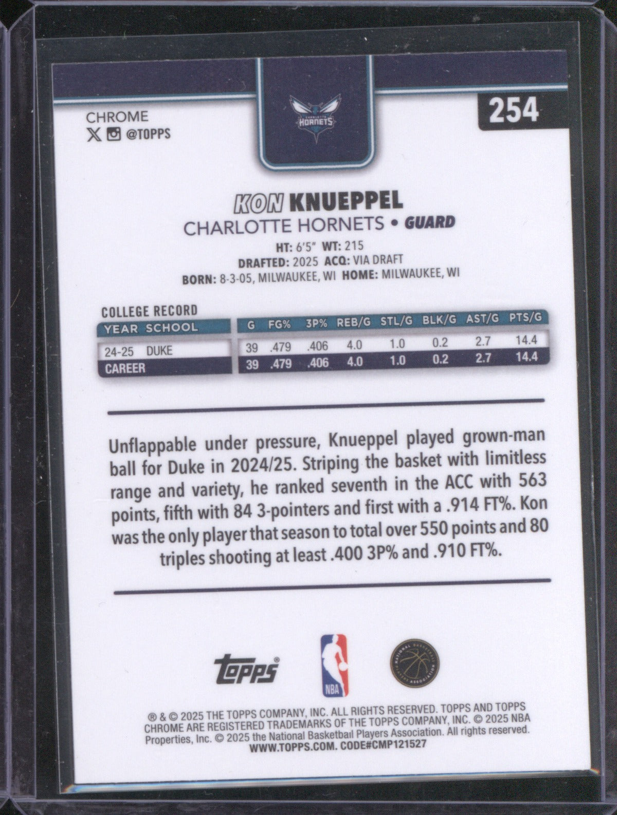 Kon Knueppel 2025 Topps Chrome 254 X-Fractor Silver