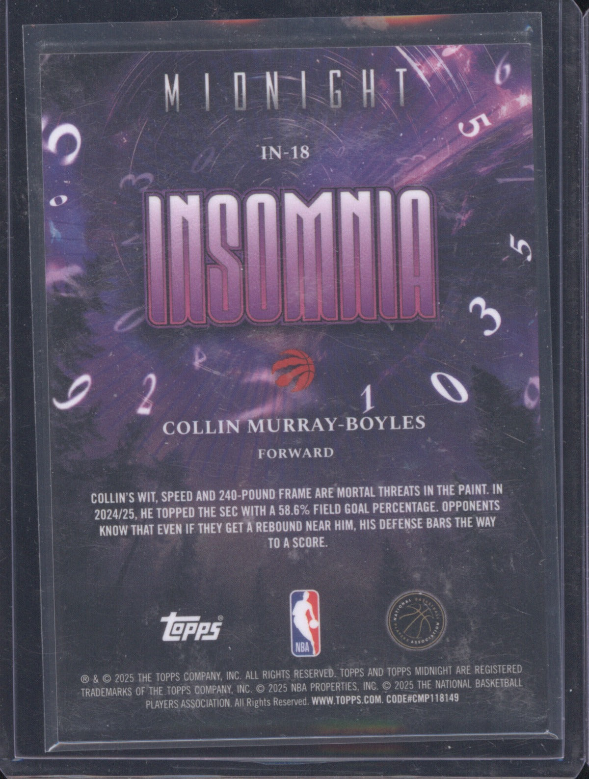 2025 Topps Midnight Collin Murray-Boyles IN-18 Insomnia