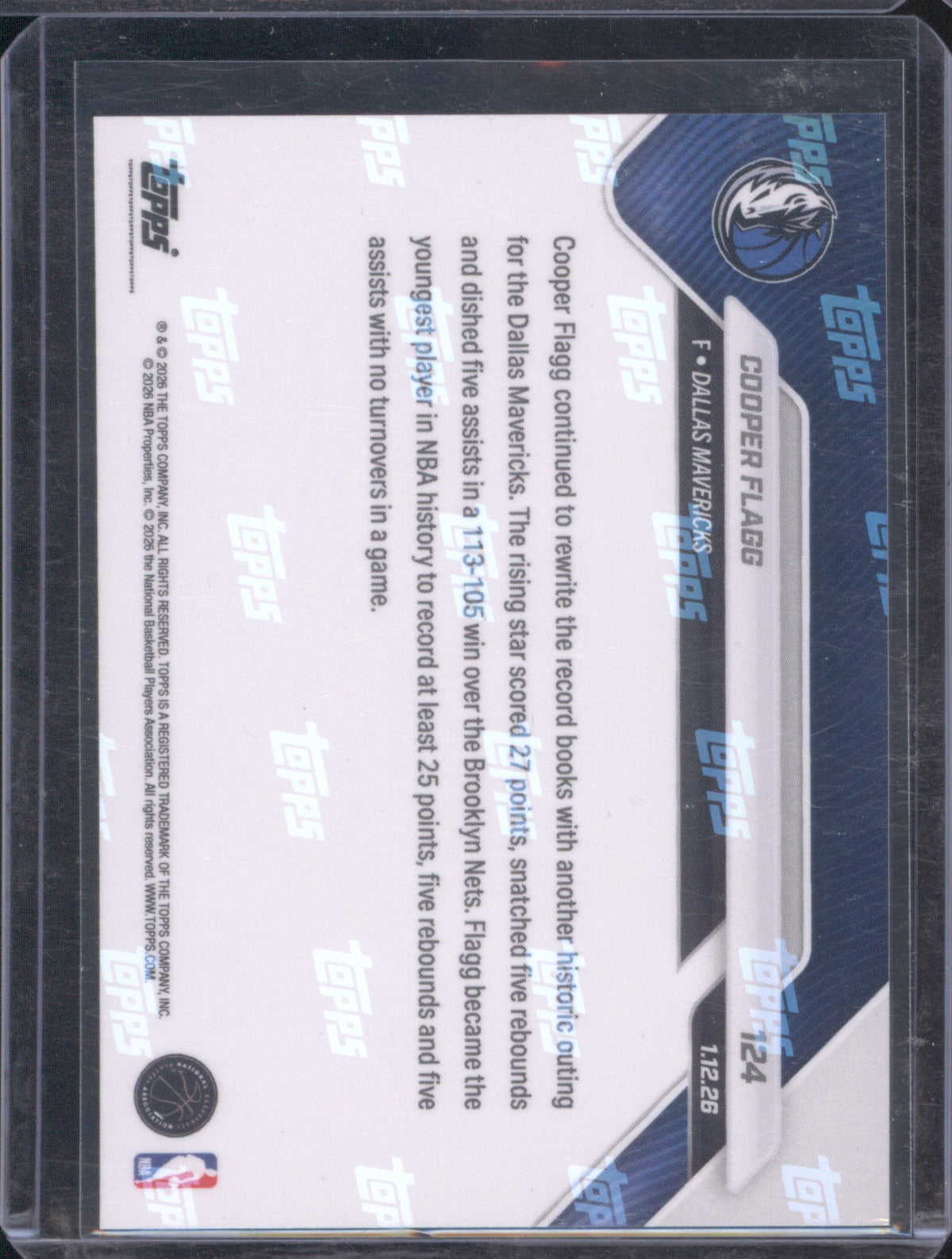 2025 Topps Now Cooper Flagg RC 124 Youngest 25/5/5 & 0 TO