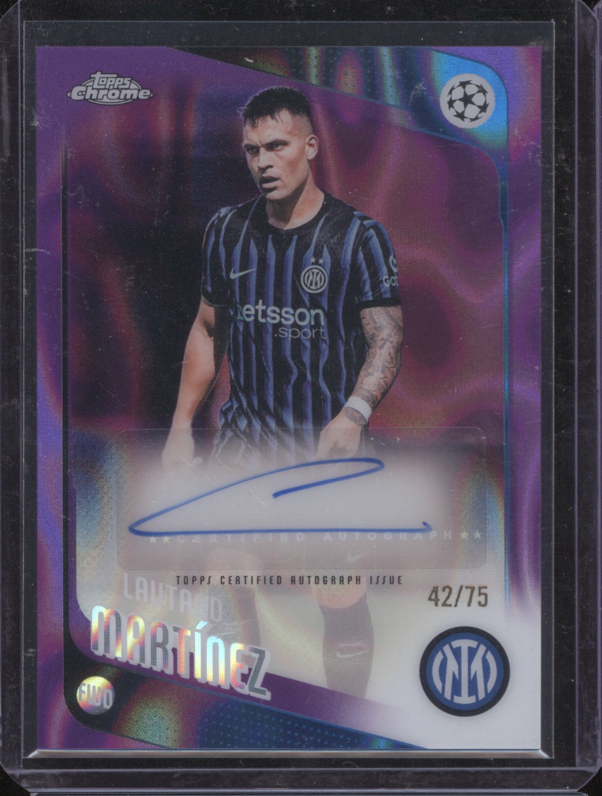2025-26 Topps Chrome UCC Lautaro Martínez CA-LM Purple Lava Refractor Auto