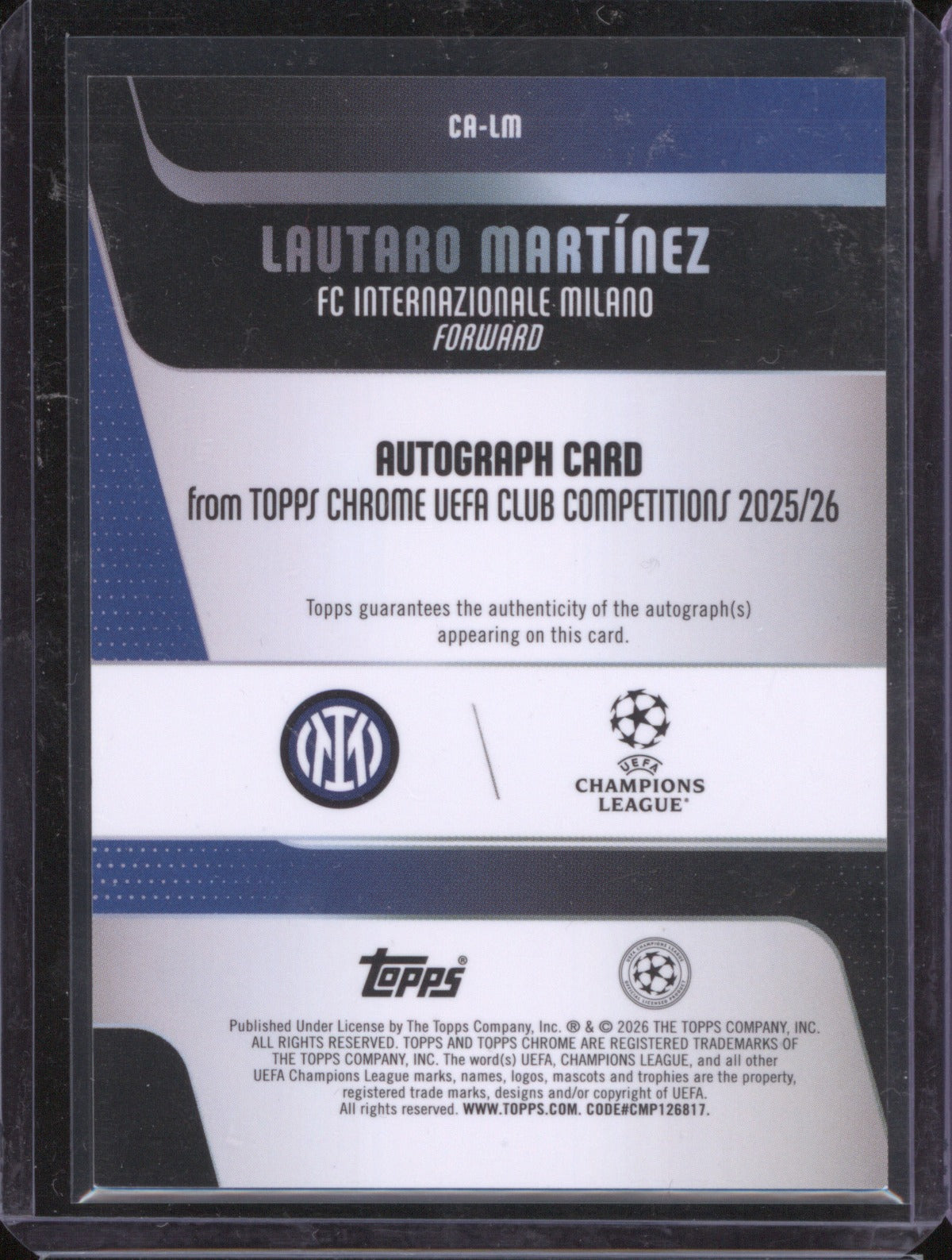 2025-26 Topps Chrome UCC Lautaro Martínez CA-LM Purple Lava Refractor Auto