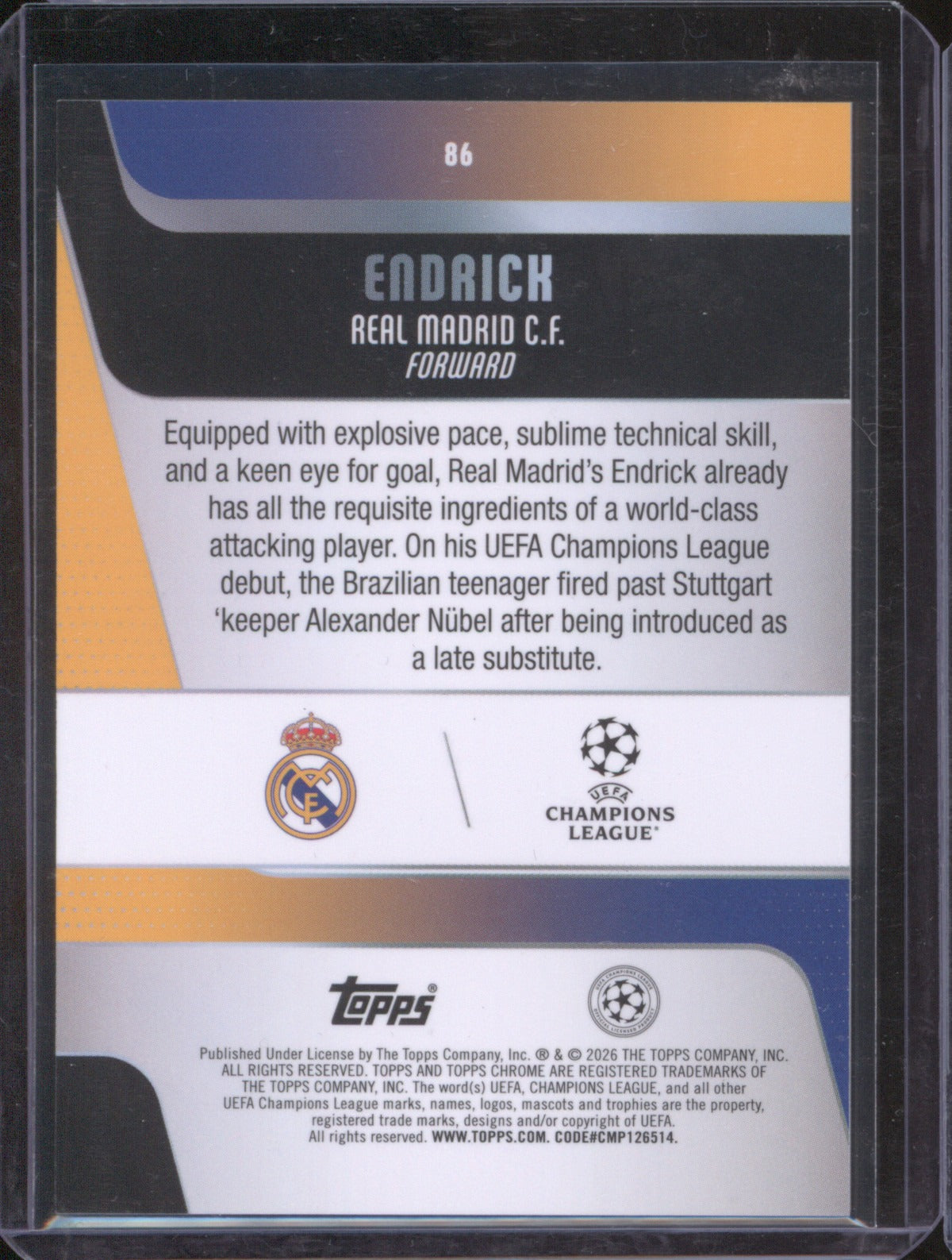 2025 Topps Chrome UCC Endrick 86 Frozenfractor -2/0 Real Madrid