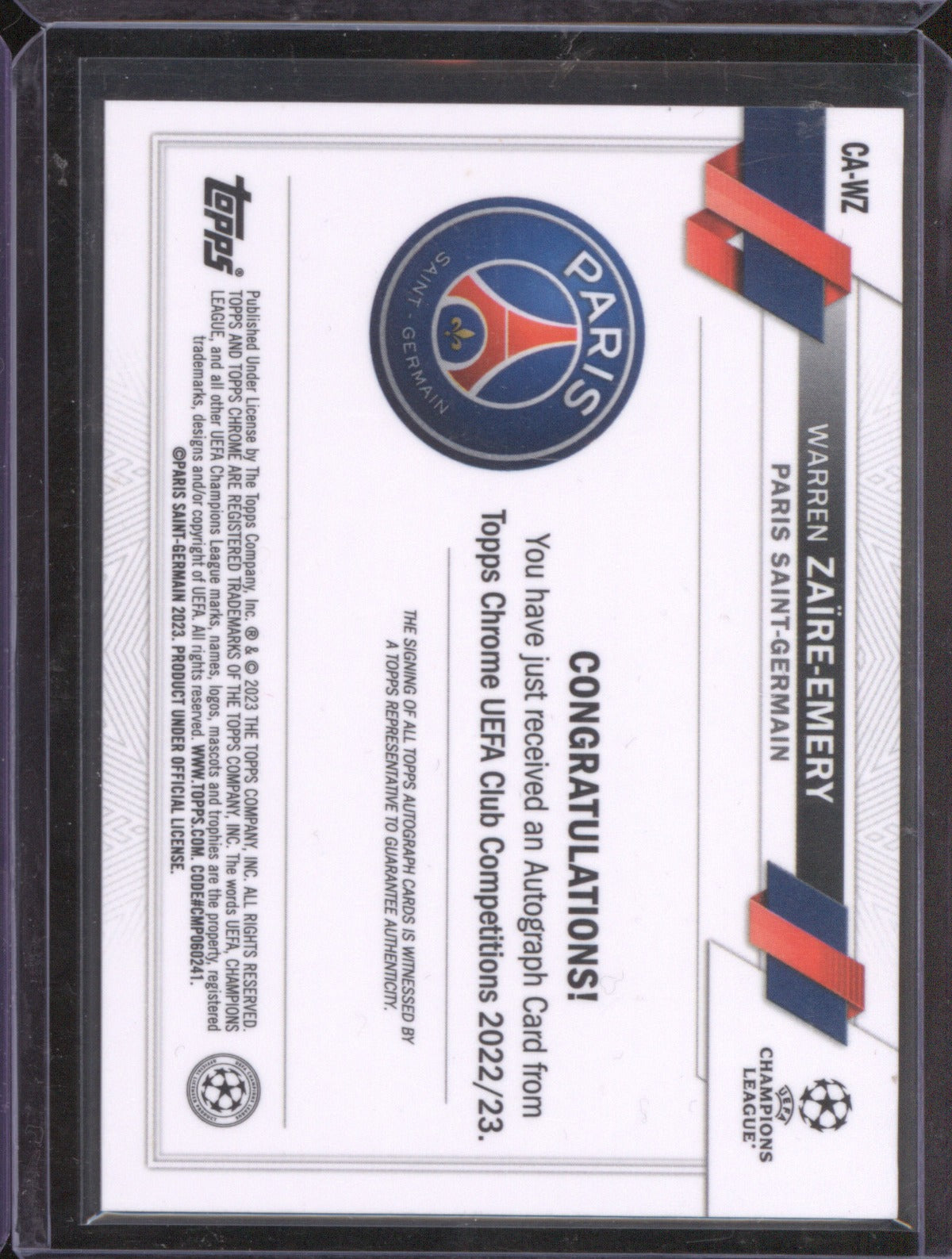 Warren Zaïre-Emery 2022 Topps Chrome UEFA Club Competitions #CA-WZ Silver