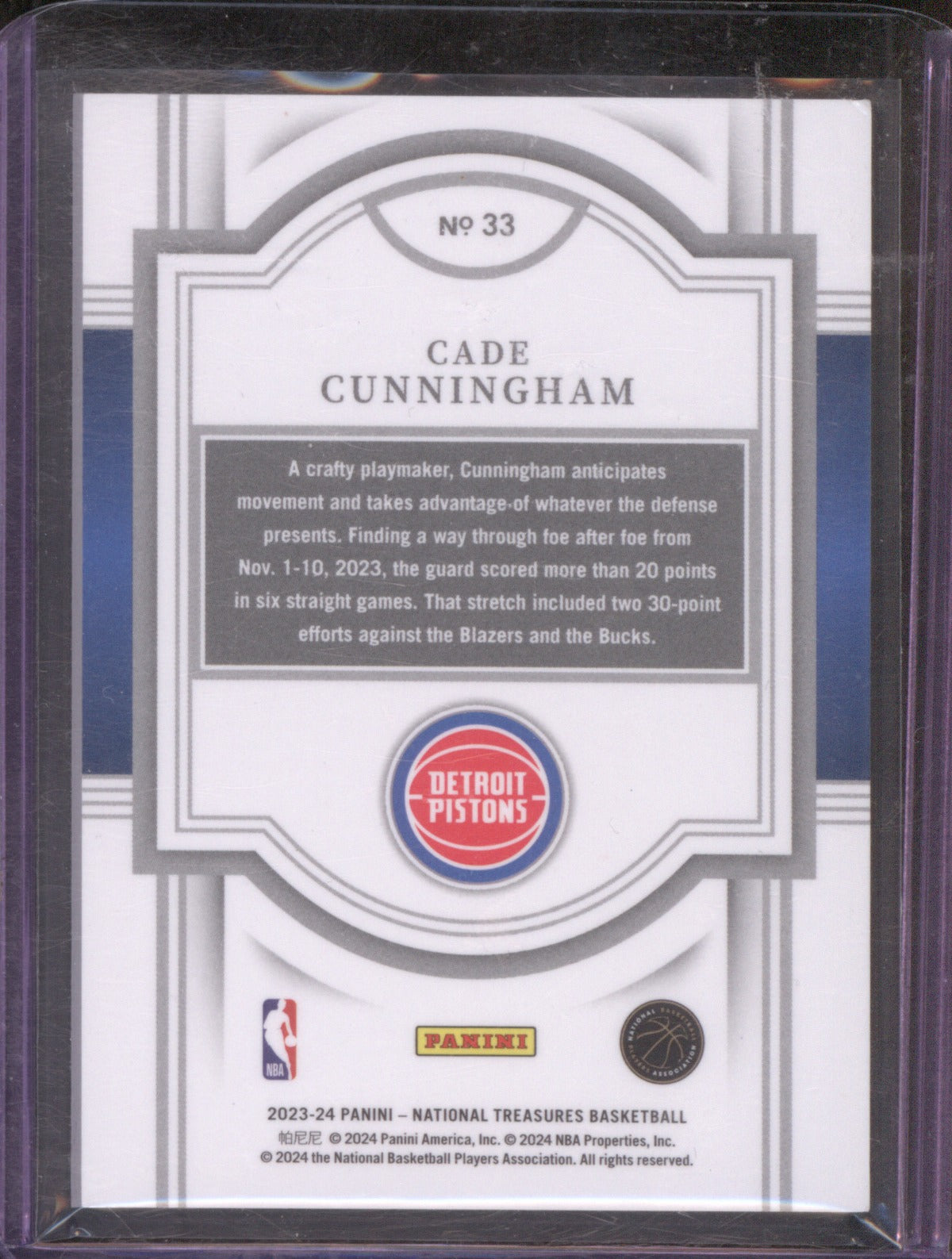 2023-24 Panini National Treasures Cade Cunningham 33 International /33