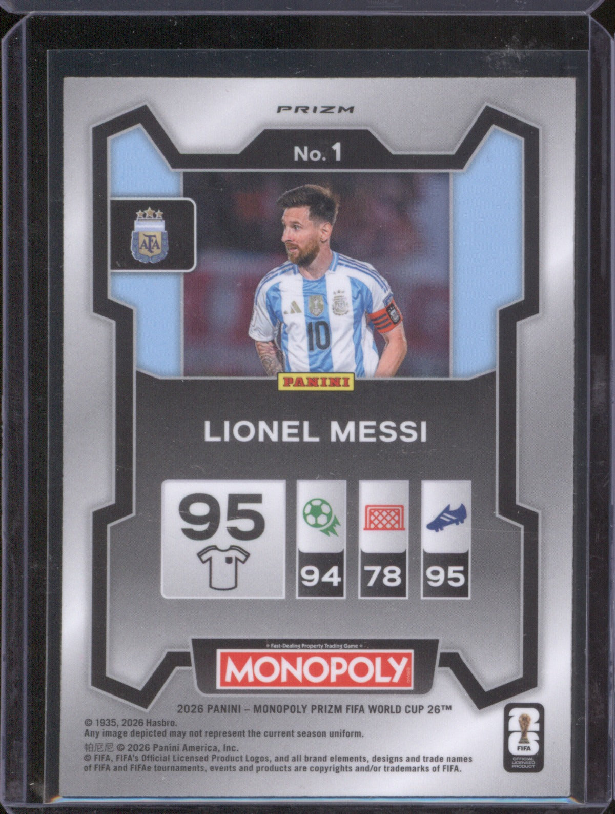 2026 Panini Prizm Monopoly FIFA World Cup Lionel Messi 1 Gold Cracked Ice