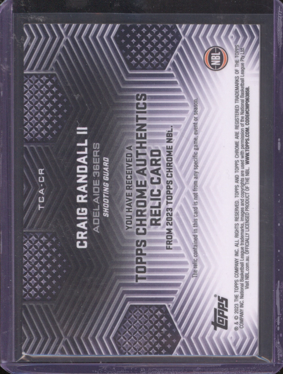 2023 Topps Chrome NBL Craig Randall II TCA-CR Chrome Authentics Relic RC