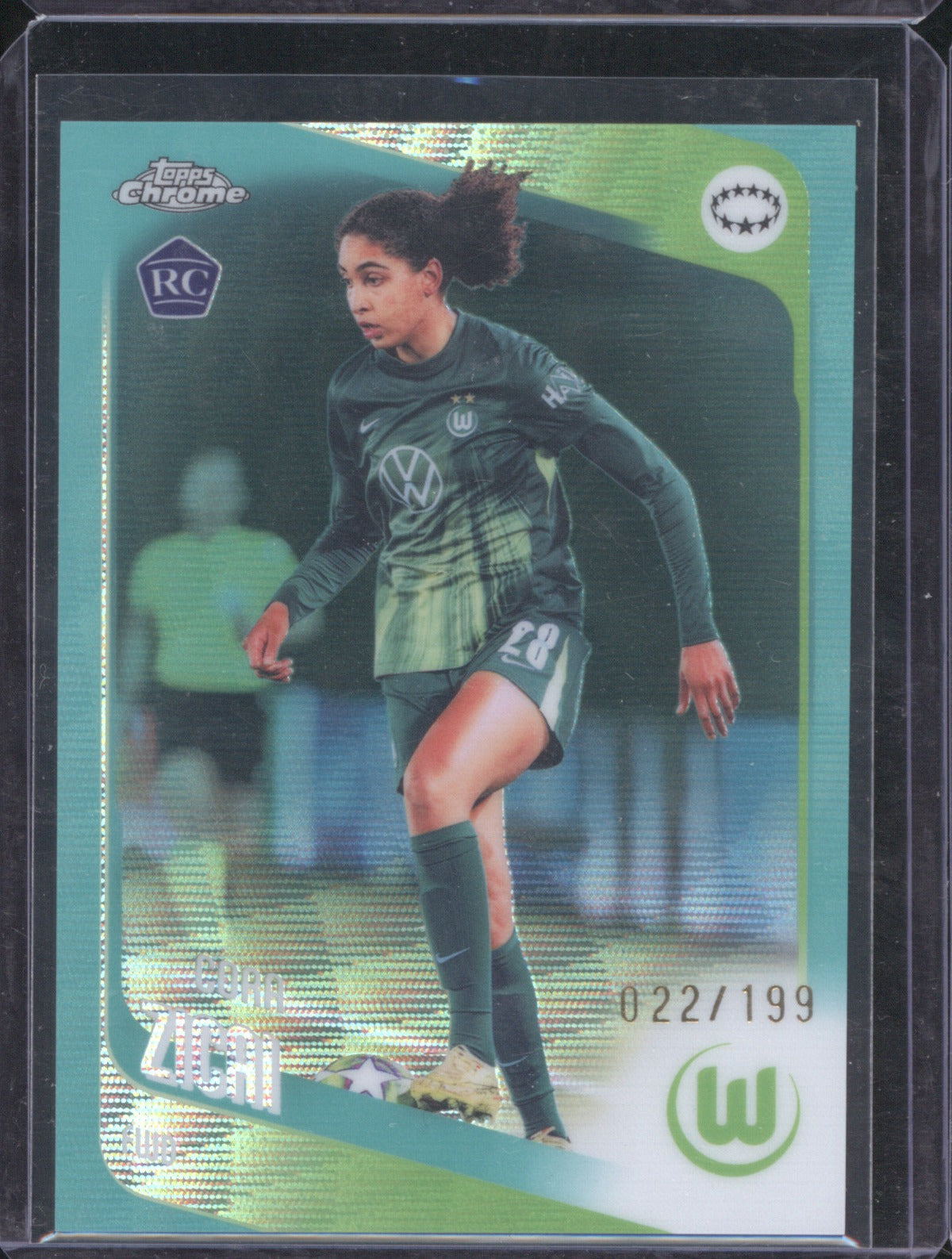 Cora Zicai 2025-26 Topps Chrome UEFA Women’s CL RC Aqua Wave 22/199