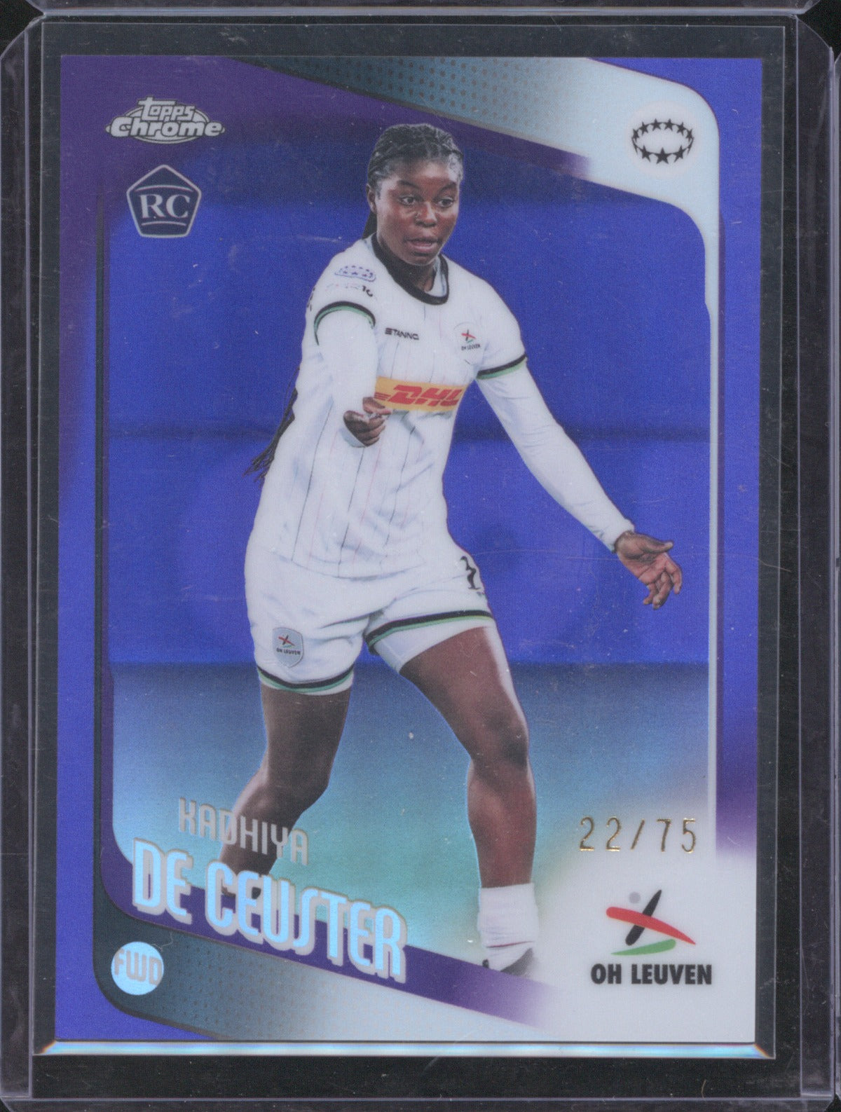 Kadhiya De Ceuster 2025 Topps Chrome UEFA Women’s CL Purple Refractor RC 22/75