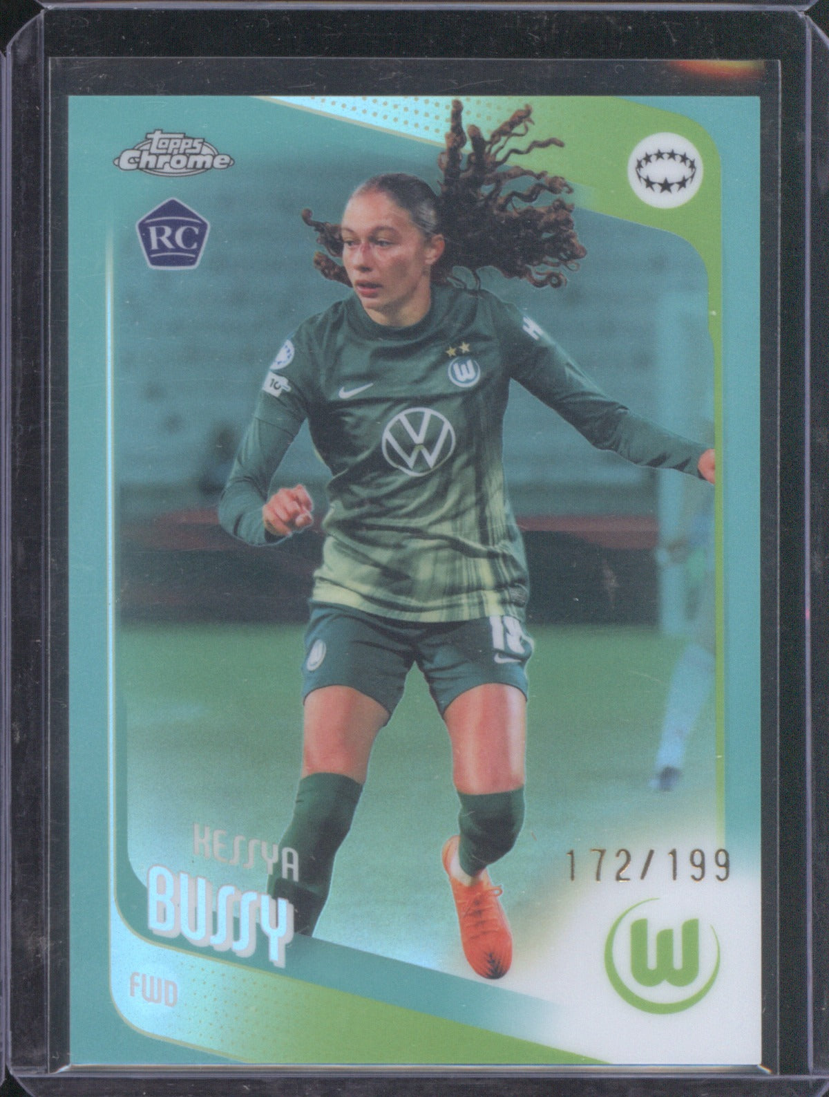 Kessya Bussy 2025 Topps Chrome UEFA Women’s CL Aqua Refractor RC 172/199