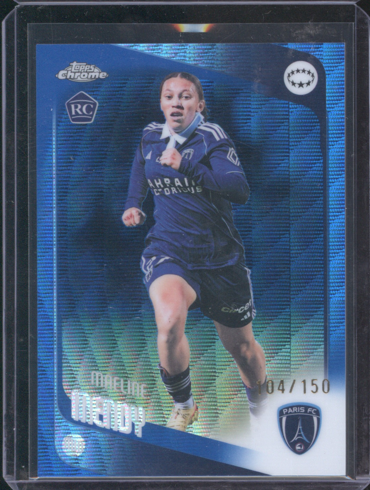 Maeline Mendy 2025 Topps Chrome UEFA Women’s CL Blue Wave RC 104/150