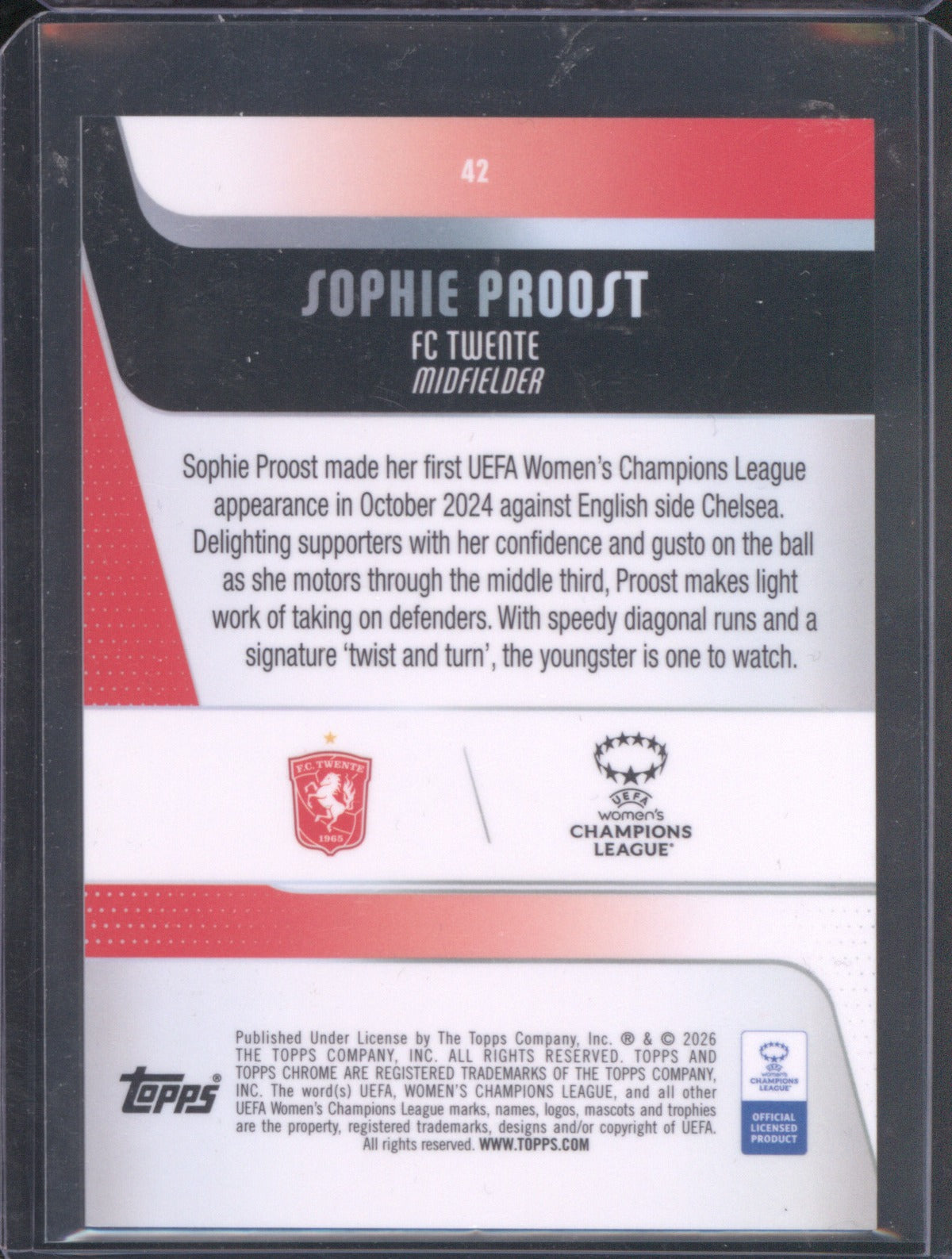 2025 Topps Chrome UEFA Women's Sophie Proost Aqua Wave RC 62/199