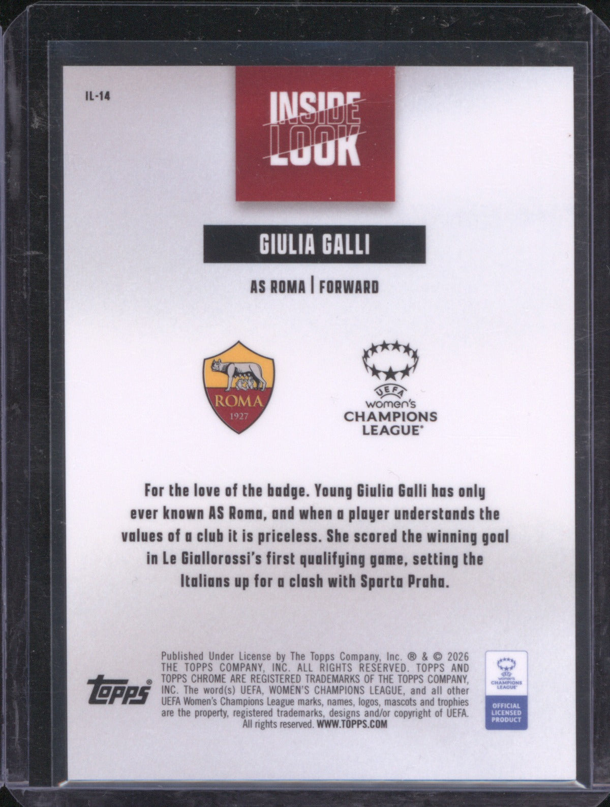 Giulia Galli 2025 Topps Chrome UEFA Women’s CL Inside Look Blue /150