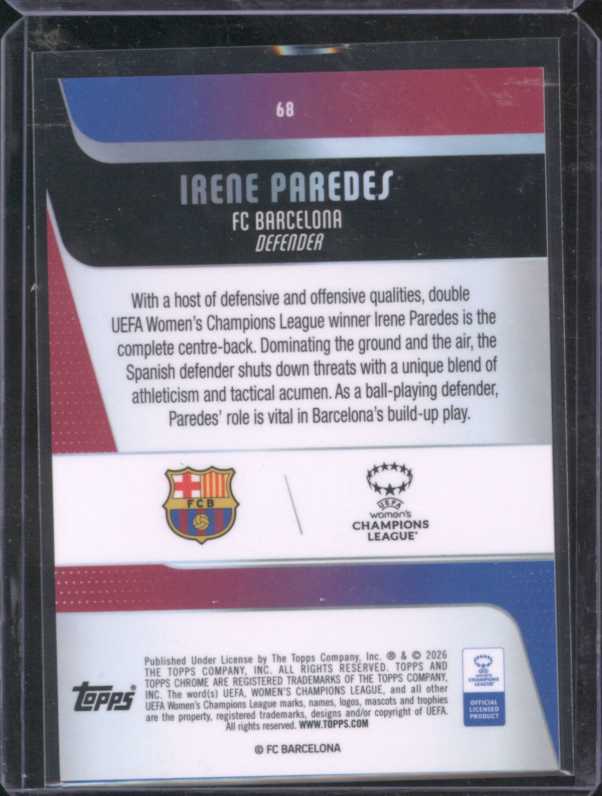 Irene Paredes 2025 Topps Chrome UEFA Women’s CL Purple 01/75