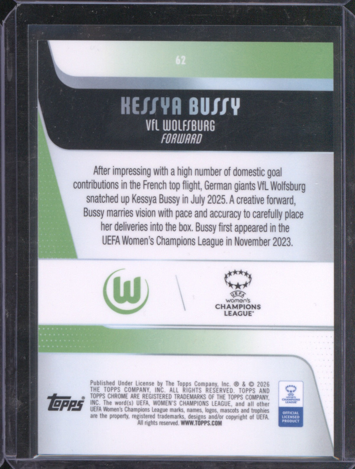 Kessya Bussy 2025 Topps Chrome UEFA Women’s CL Aqua Refractor RC 172/199