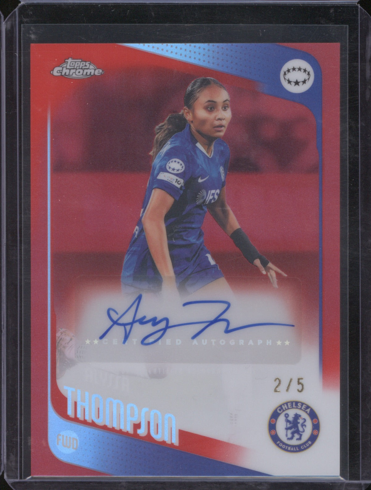 Alyssa Thompson 2025 Topps Chrome UEFA Women’s CL 2/5 True Red Auto