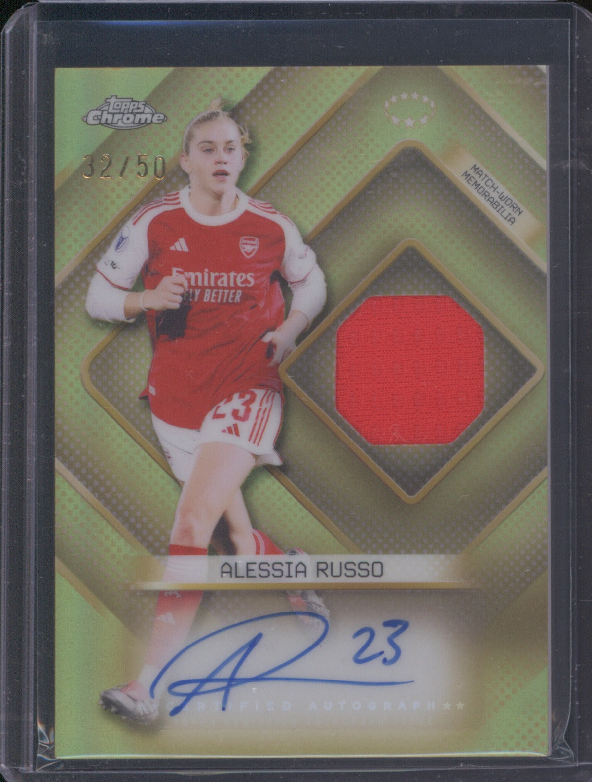 Alessia Russo 2025 Topps Chrome UEFA Women’s CL Gold Patch Auto 34/50