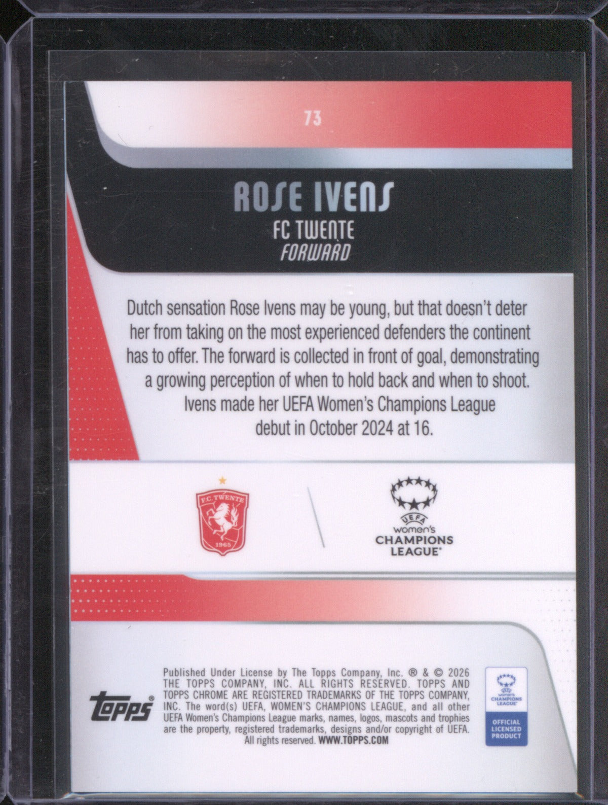 Rose Ivens 2025 Topps Chrome UEFA Women’s CL Blue Refractor RC 146/150