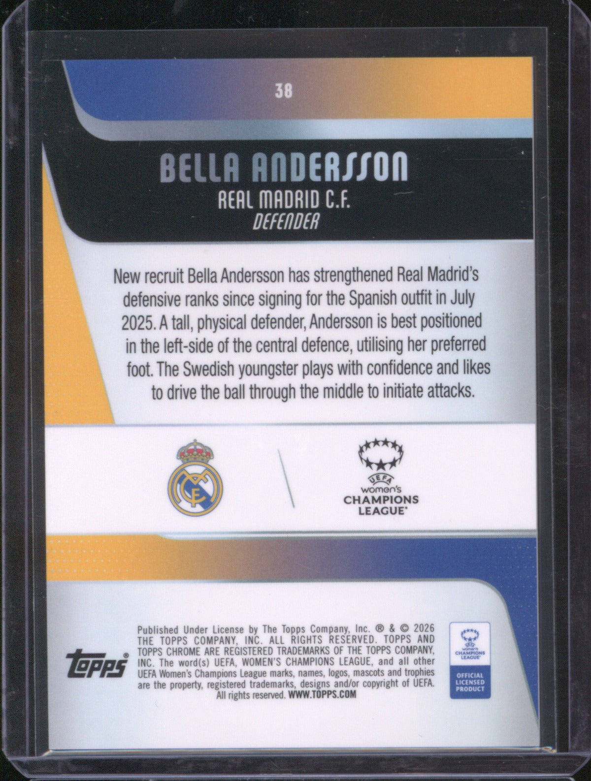 Bella Andersson 2025 Topps Chrome UEFA Women’s CL Orange RC 12/25