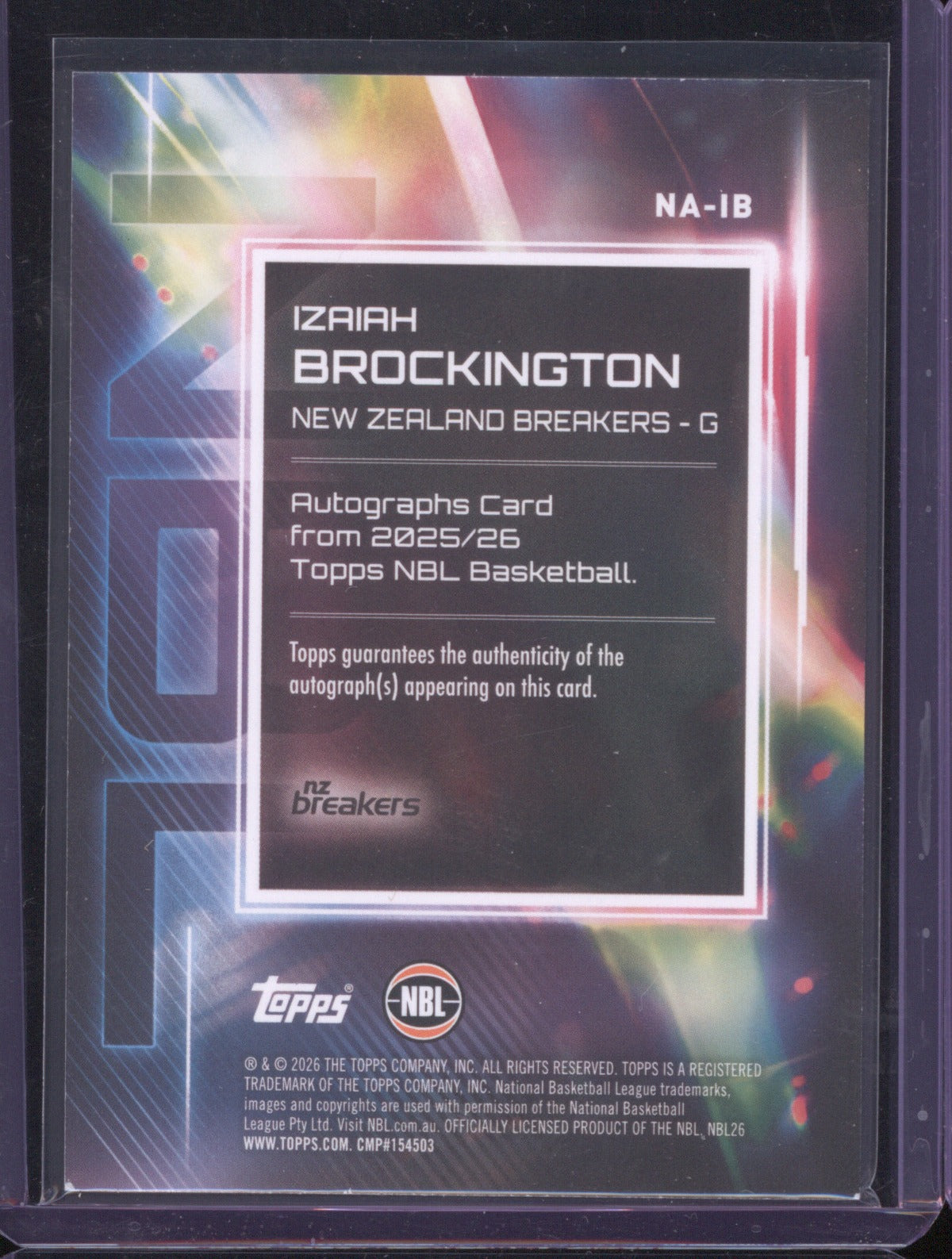 Izaiah Brockington 2025-26 Topps NBL Basketball Auto NA-IB NZ Breakers