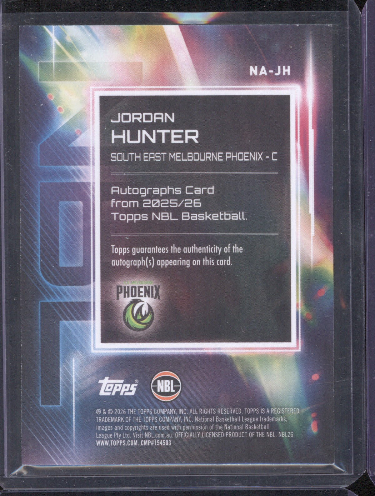 Jordan Hunter 2025-26 Topps NBL Basketball Auto NA-JH S.E Melbourne Phoenix