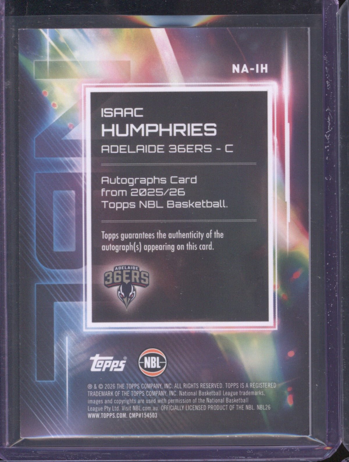 Isaac Humphries 2025-26 Topps NBL Basketball Auto NA-IH Adelaide 36ers