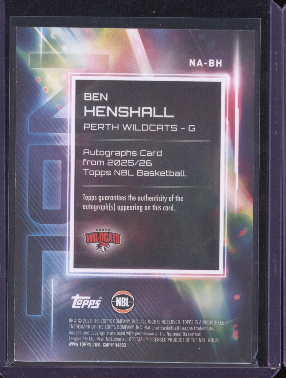 Ben Henshall 2025-26 Topps NBL Basketball Auto NA-BH Perth Wildcats