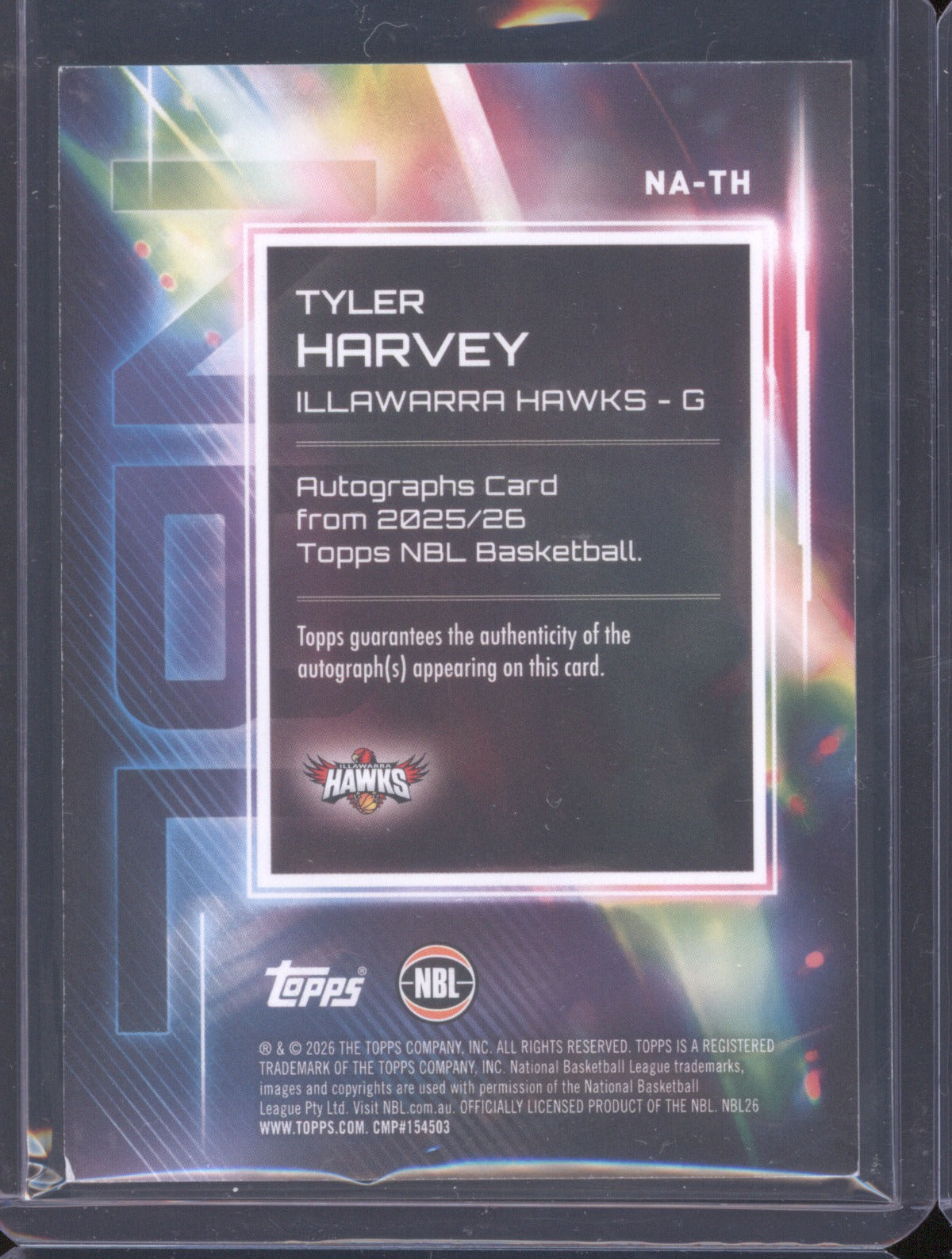 Tyler Harvey 2025-26 Topps NBL Basketball Auto NA-TH Illawarra Hawks