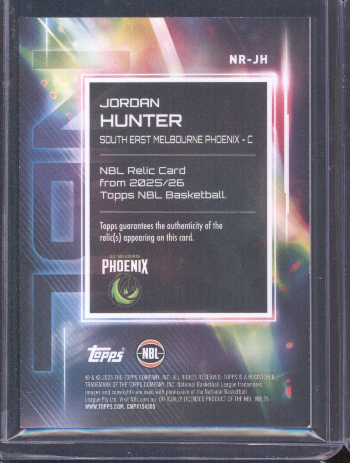 Jordan Hunter 2025-26 Topps Basketball Relics NR-JH S.E Melbourne Phoenix