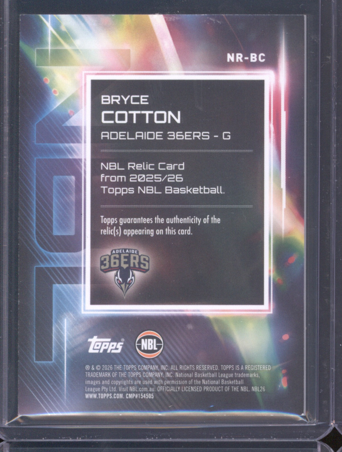 Bryce Cotton 2025-26 Topps Basketball Relics NR-BC Adelaide 36ers
