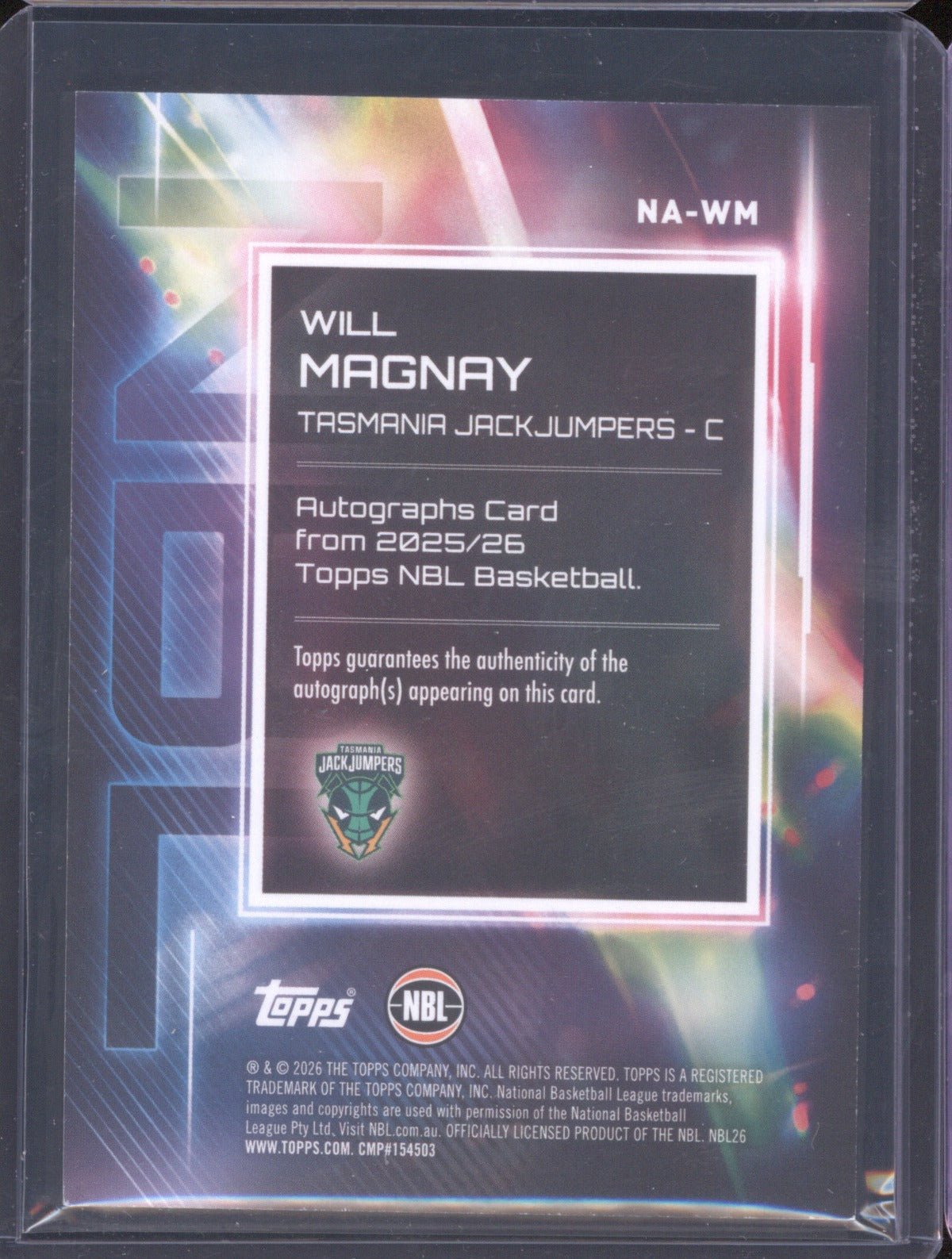 Will Magnay 2025-26 Topps NBL Basketball Auto NA-WM Tasmania JackJumpers